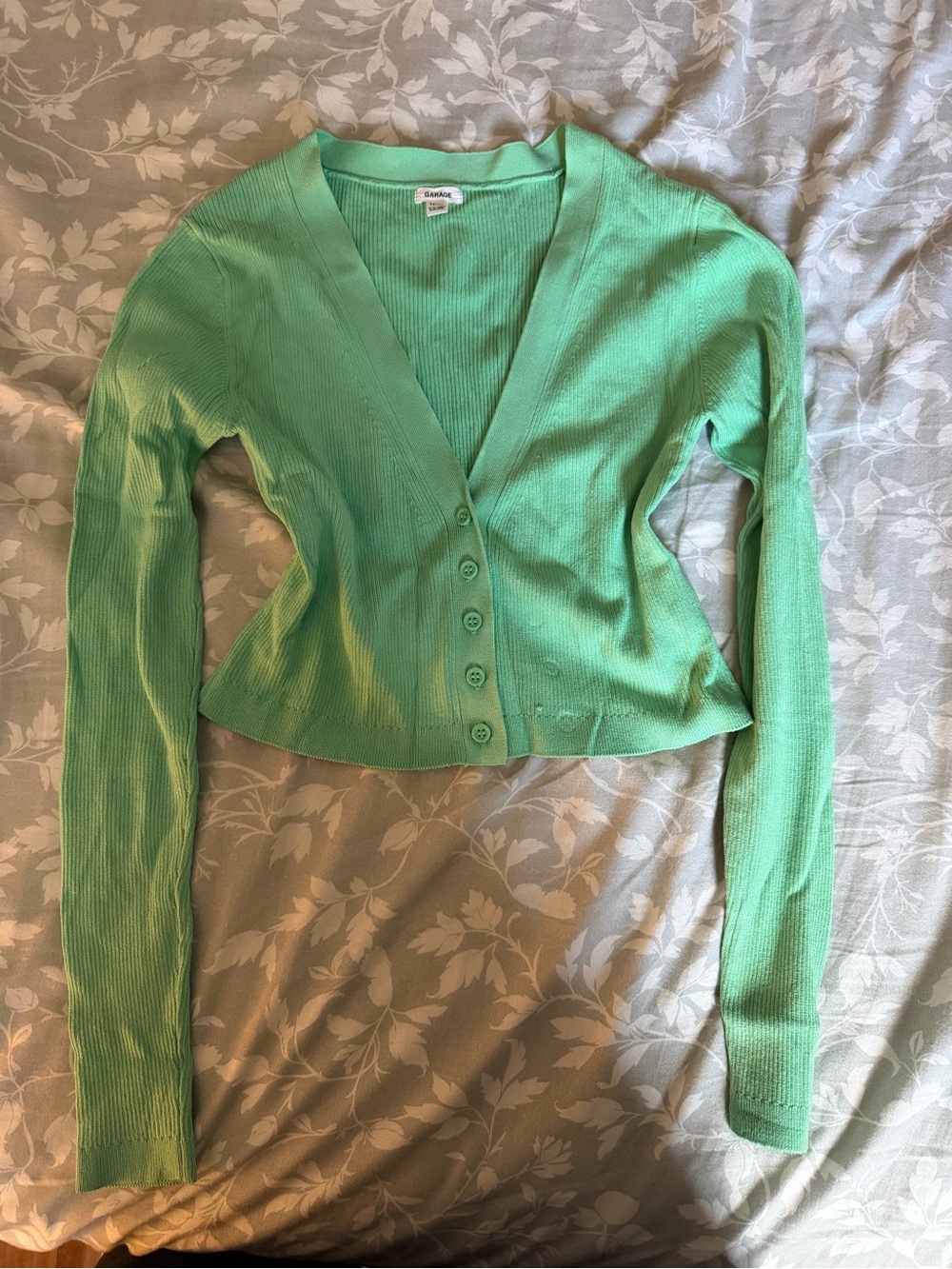 Garage Mint Green Ribbed V-Neck Button Cardigan